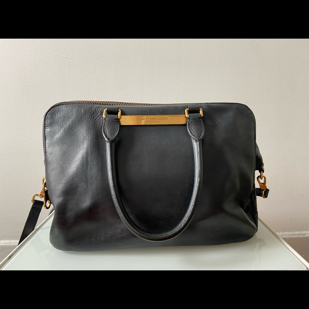 Marc by Marc Jacobs black leather work tote bag